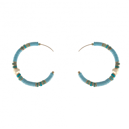 HEISHI BEAD & PEARL HOOPS - TURQUOISE