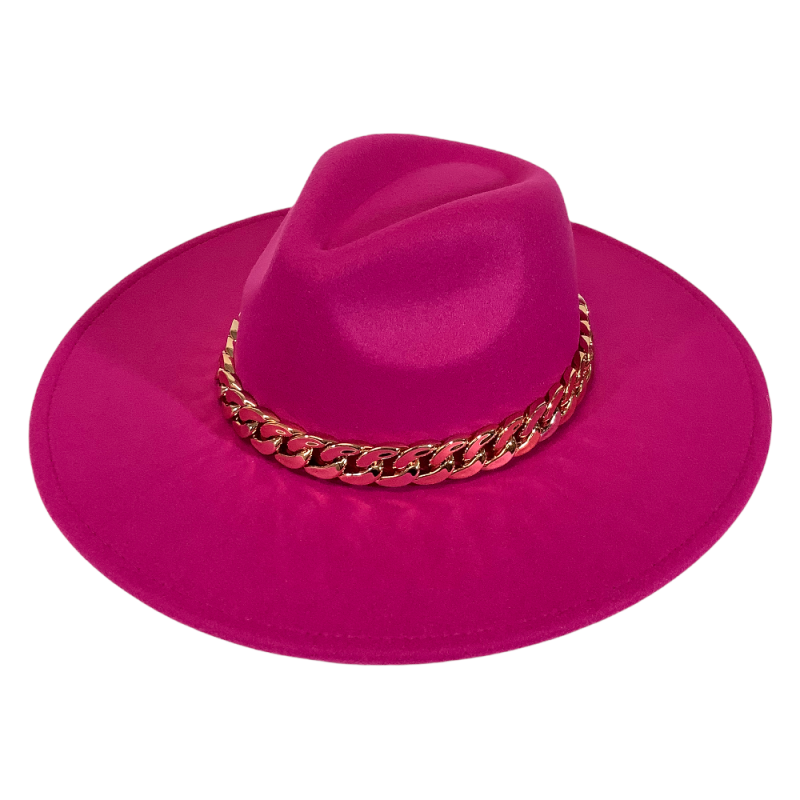 BOLD GOLD CHAIN RANCHER HAT - HOT PINK