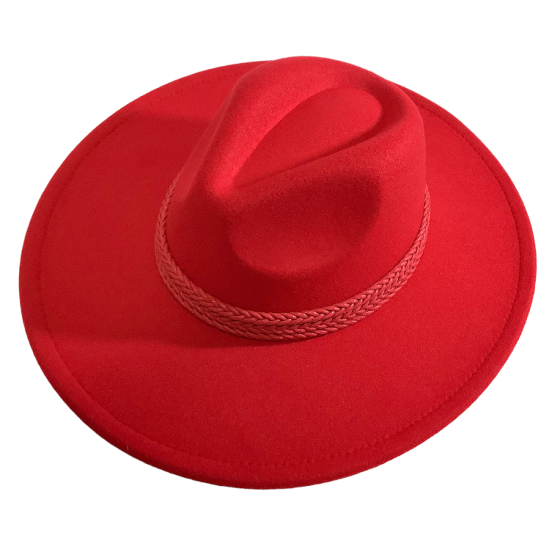 RANCHER HAT & BRAIDED LEATHER BAND  - RED