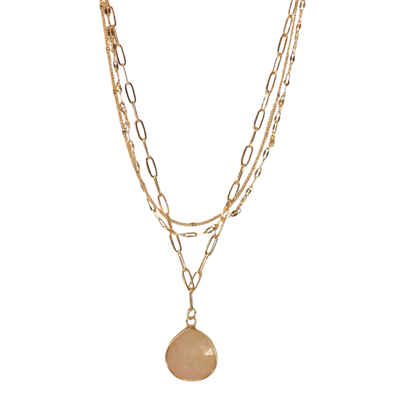 LAYERED AGATE PENDANT NECKLACE - PINK 