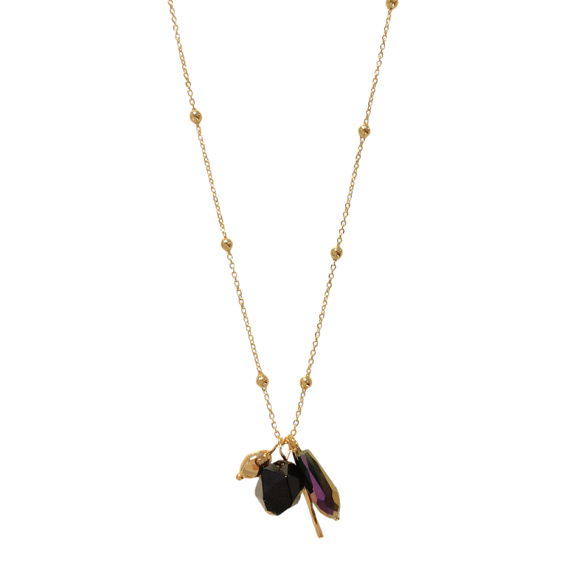 RETRO STONE NECKLACE - GOLD BALL & STICK DETAIL