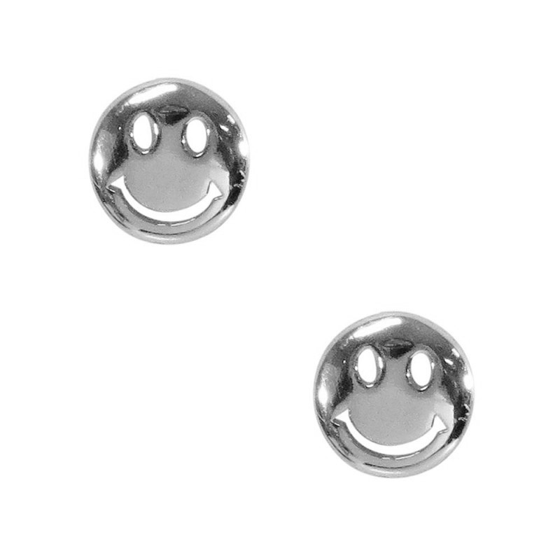 SMILEY FACE STUD EARRINGS - SILVER