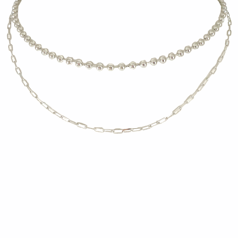 LAYERED BALL & LINK NECKALCAE - SILVER