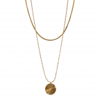 LAYERED TEXTURED CIRCLE PENDANT SNAKE CHAIIN NECKLACE - GOLD
