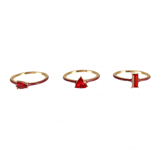 3 SET ENAMEL & GEMSTONE RING - RED