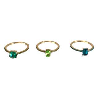 3 SET ENAMEL & GEMSTONE RING - GREEN & BLUE