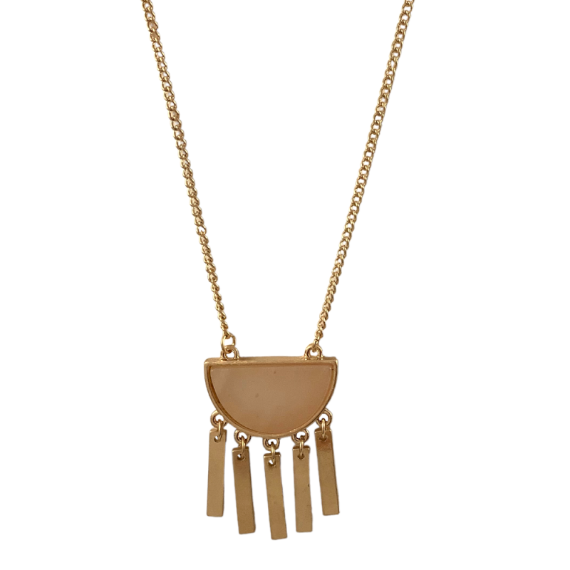 HALF CIRCLE PENDANT METAL BAR FRINGE NECKLACE - LIGHT PINK 