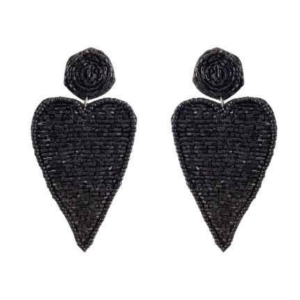 STATEMENT LONG HEART BEADED EARRINGS - BLACK