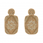 STATEMENT RETRO SEED BEAD RECTANGLE FLOWER EARRINGS - BEIGE