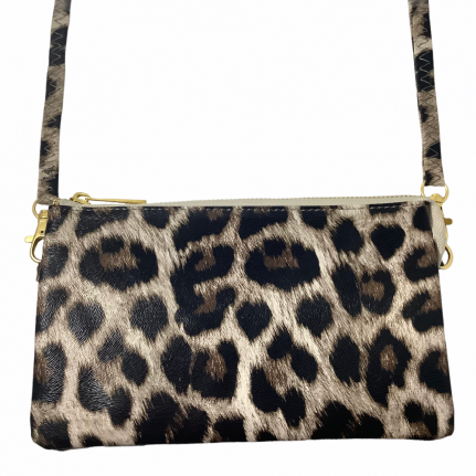 TEXTURED LARGE 5 COMPARTMENT CROSSBODY OR WRISTLET - LEOPARD