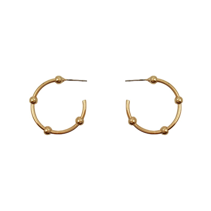 MINI 4 BALL DETAIL HOOP EARRINGS - GOLD