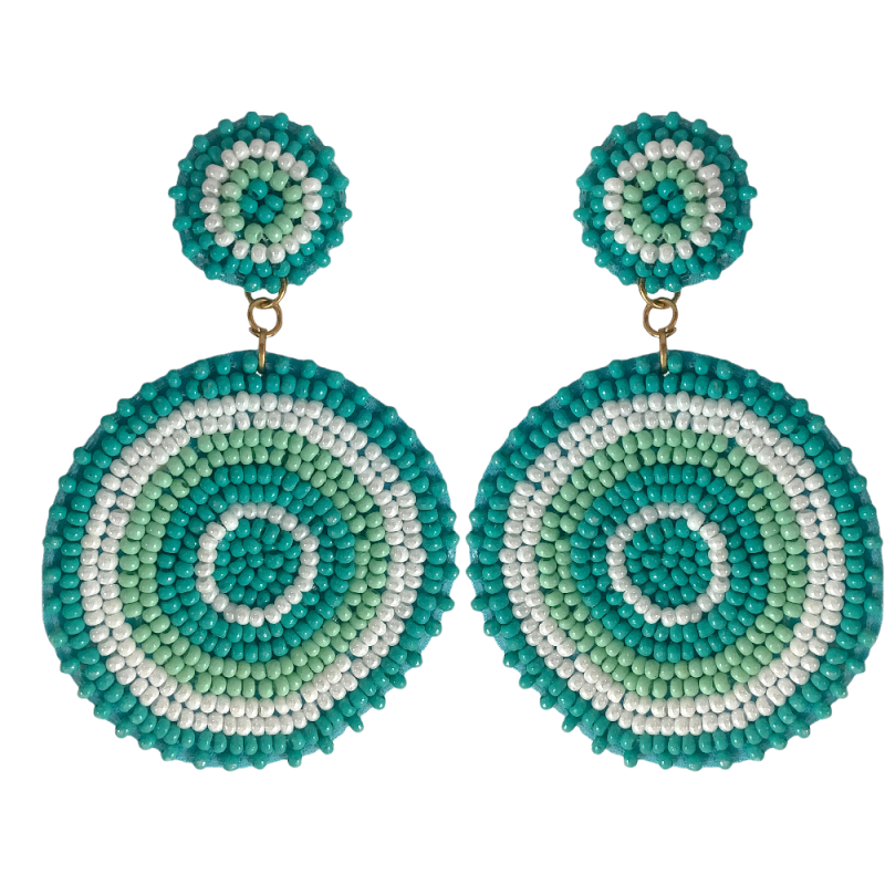 STATEMENT ROUND BEADED EARRINGS - TURQUOISE