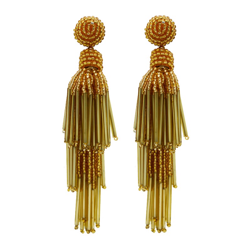TASSEL BEADED STATEMENT EARRINGS - GOLD