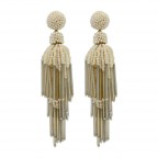 TASSEL BEADED STATEMENT EARRINGS - IVORY