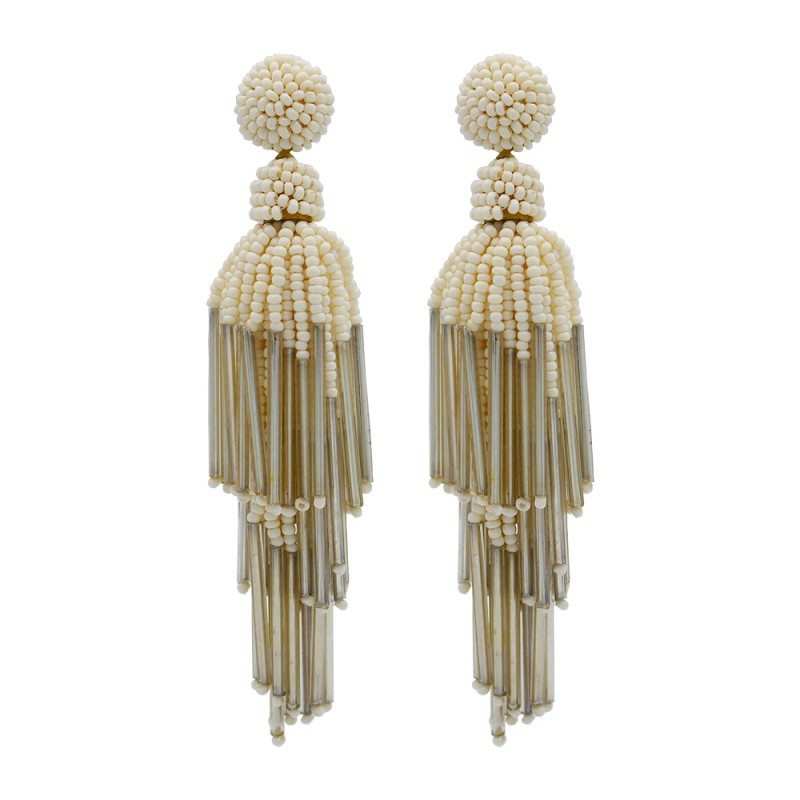 TASSEL BEADED STATEMENT EARRINGS - IVORY