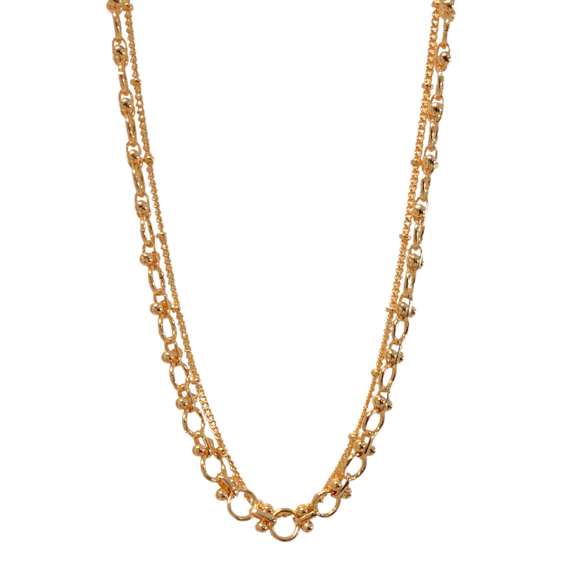 LINK CIRCLE CHAIN LAYERED NECKLACE - GOLD