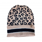 LEOPARD STRIPED KNITTED BEANIE - LIGHT PINK