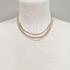 TRIPLE LAYERED SHORT NECKLACE -SILVER