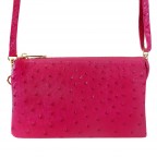 TEXTURED OSTRICH 5 COMPARTMENT CROSSBODY OR WRISTLET -HOT PINK